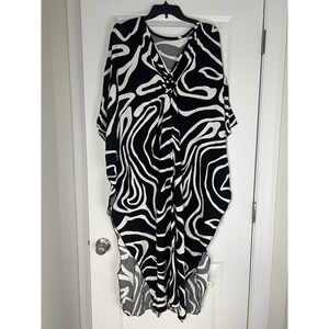 Women's V Neck Swimsuit Coverup Black White M-XL Swim Dress